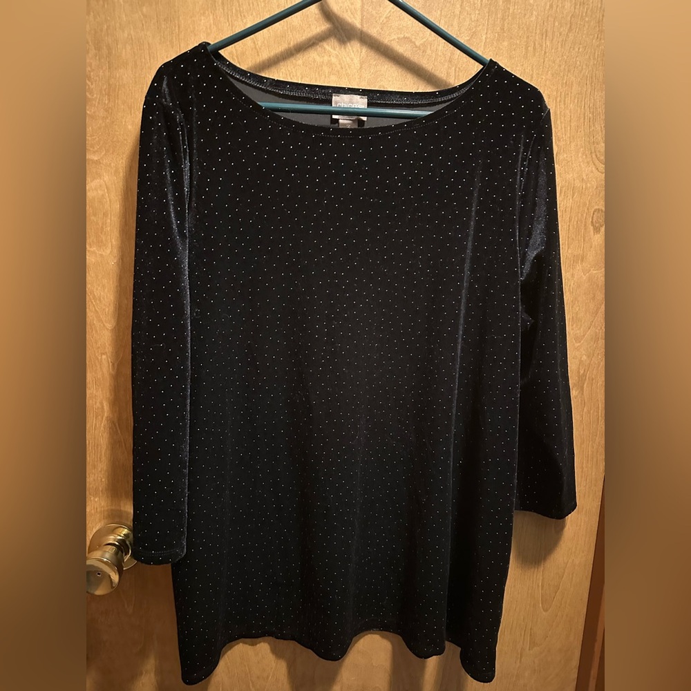 Chico's Black Velvet Top with Dotted Pattern Size XL/16
